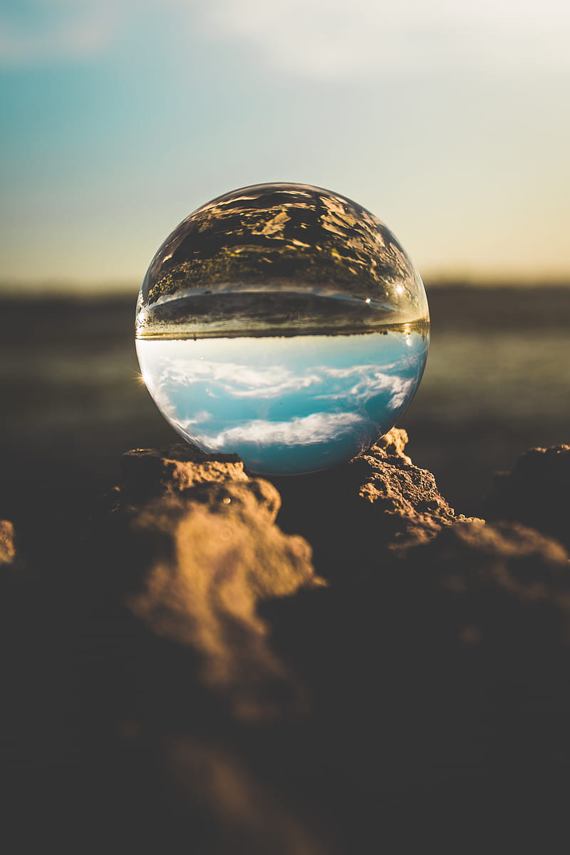 lensball, reflection, scenic, sky, rock, Nature, HD phone wallpaper