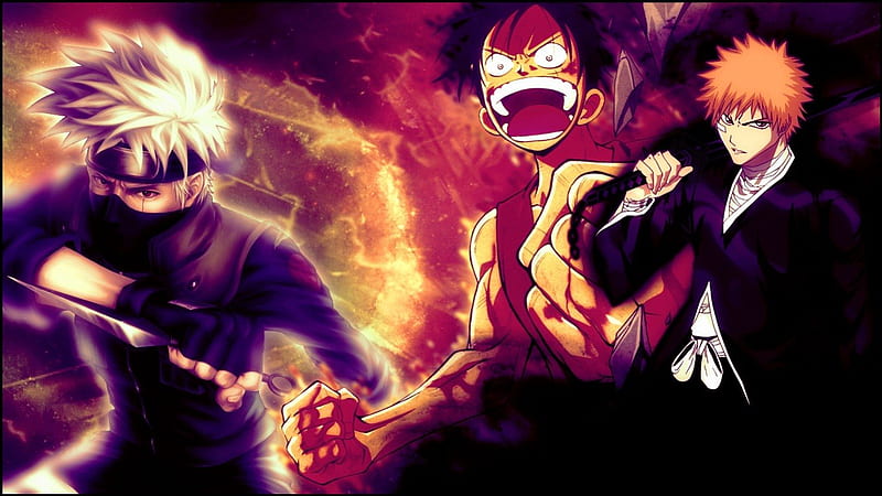 Kakashi Luffy Ichigo Naruto Crossover Cross Over Hatake Kakashi One Piece Hd Wallpaper Peakpx