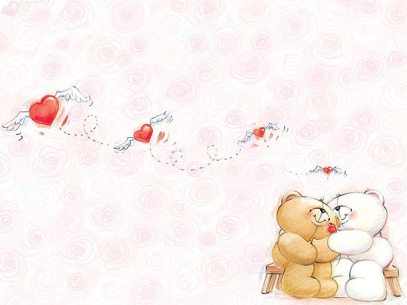 forever lovers, bear, love birds, love , abstract, i love you, cartoon, cute, cool, entertainment, baby bear, couple, animals, HD wallpaper