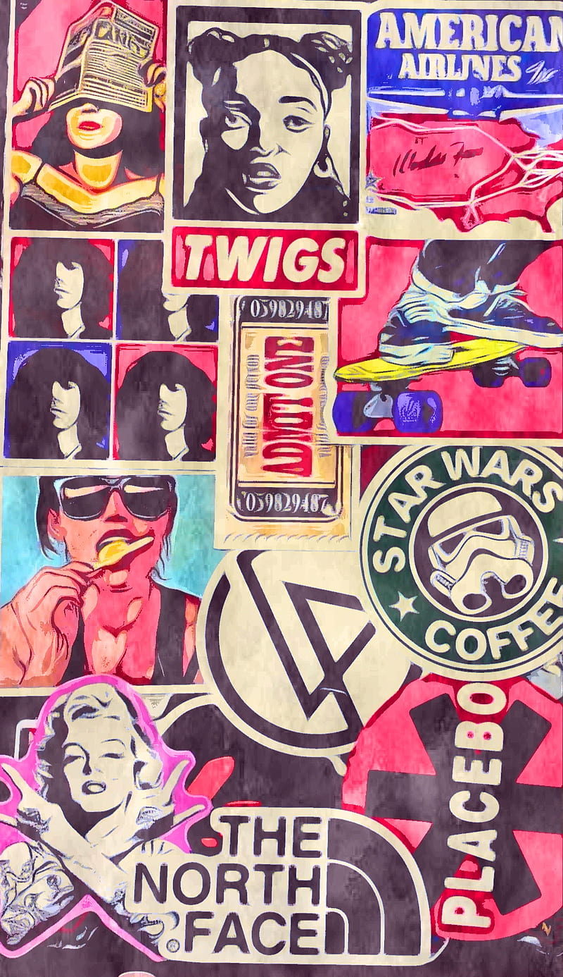 Sticker Bomb, art, boom, brand, punk, red, rock, rockstar, skate, skates, tumblr, HD phone wallpaper