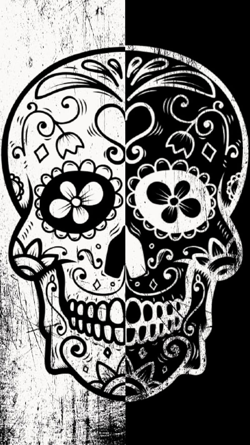 Two Face Sugar Skull, black, white, HD phone wallpaper