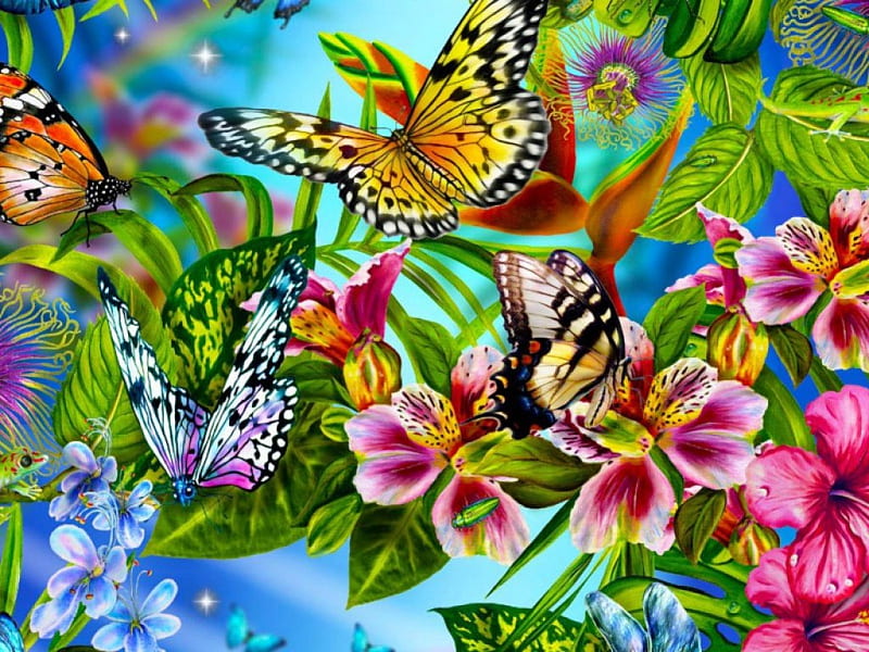 Mariposas y flor paraíso, mariposas, flores de colores, paraíso, flor,  Fondo de pantalla HD | Peakpx