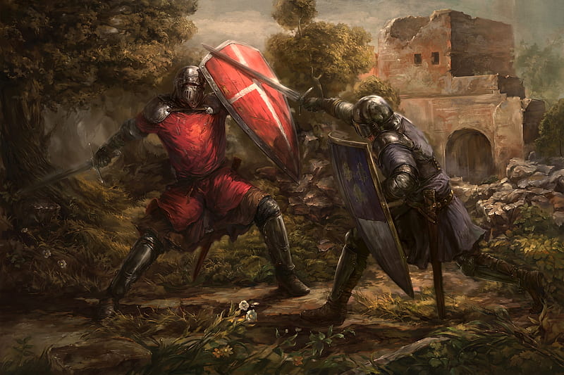 final fight, templar, knights, fantasy, men, swords, HD wallpaper