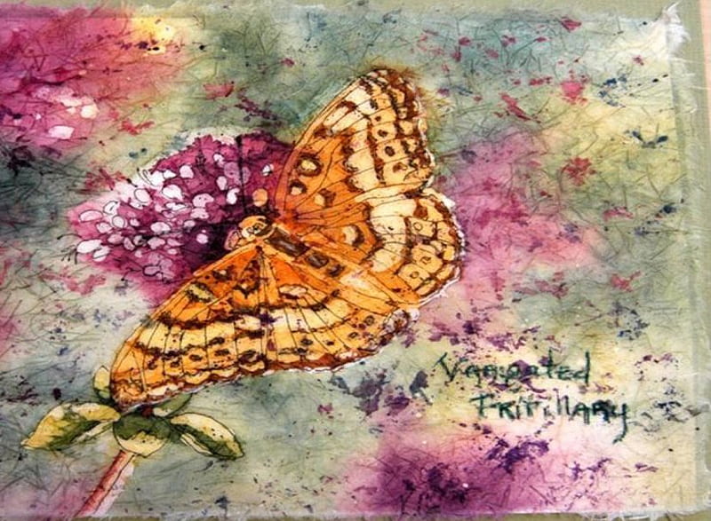 Batik Butterfly, batik, art, butterfly, flowers, garden, HD wallpaper