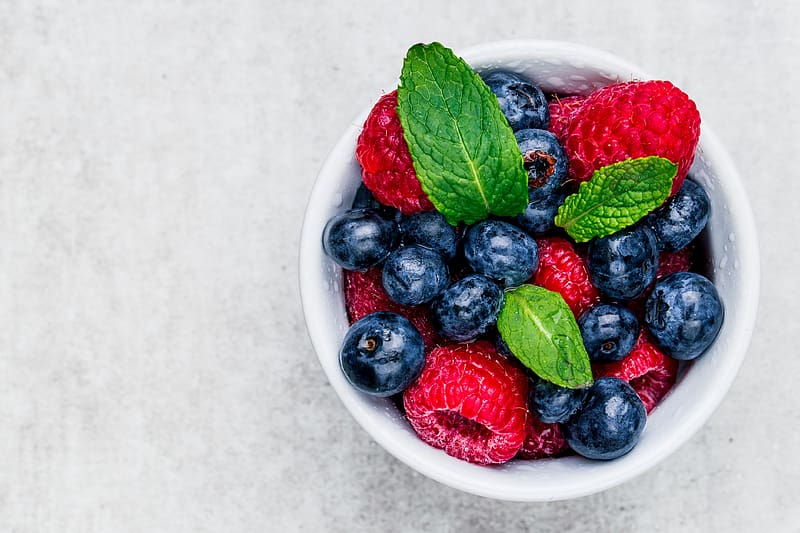 Fruit Bowl, blueberries, fruit, food, strawberries, HD wallpaper
