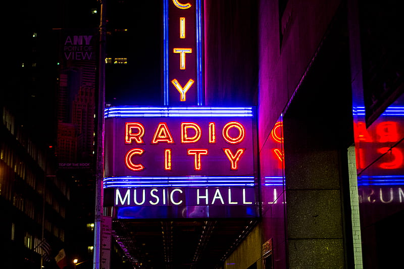 Radio City Music Hall street LED signage, HD wallpaper