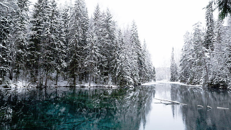 Winter Cold Lake, winter, lake, nature, snow, reflection, HD wallpaper