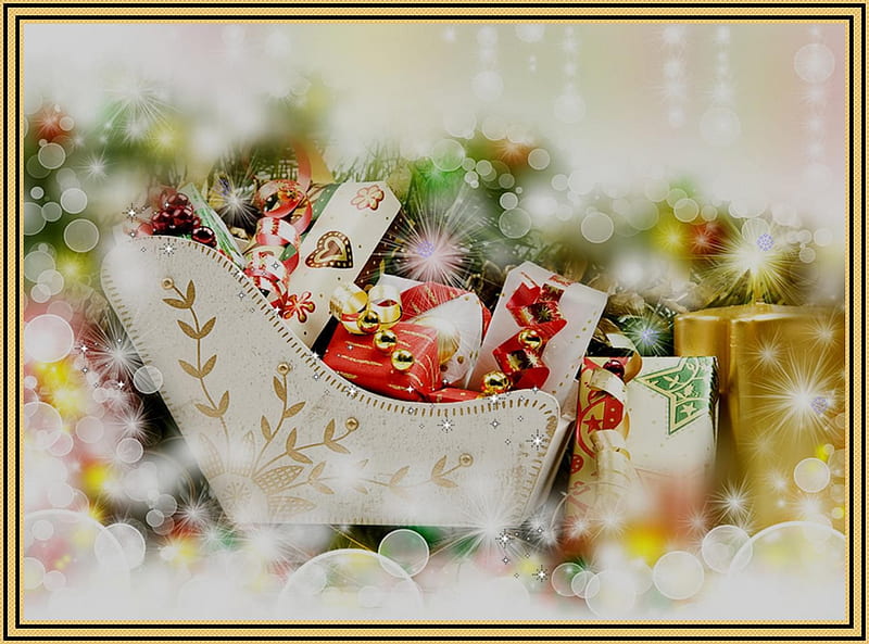 Sweet Christmas, sweets, decoration, glitter, parcels, gifts, HD wallpaper
