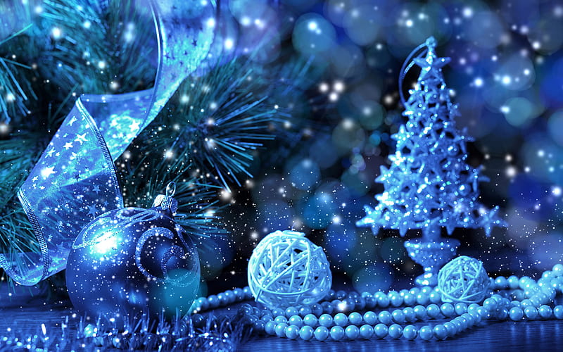 blue christmas tree Merry Christmas, blue christmas background, new year decorations, candles, Happy New Year, christmas decorations, christmas tree, New Years concerts, xmas decorations, HD wallpaper