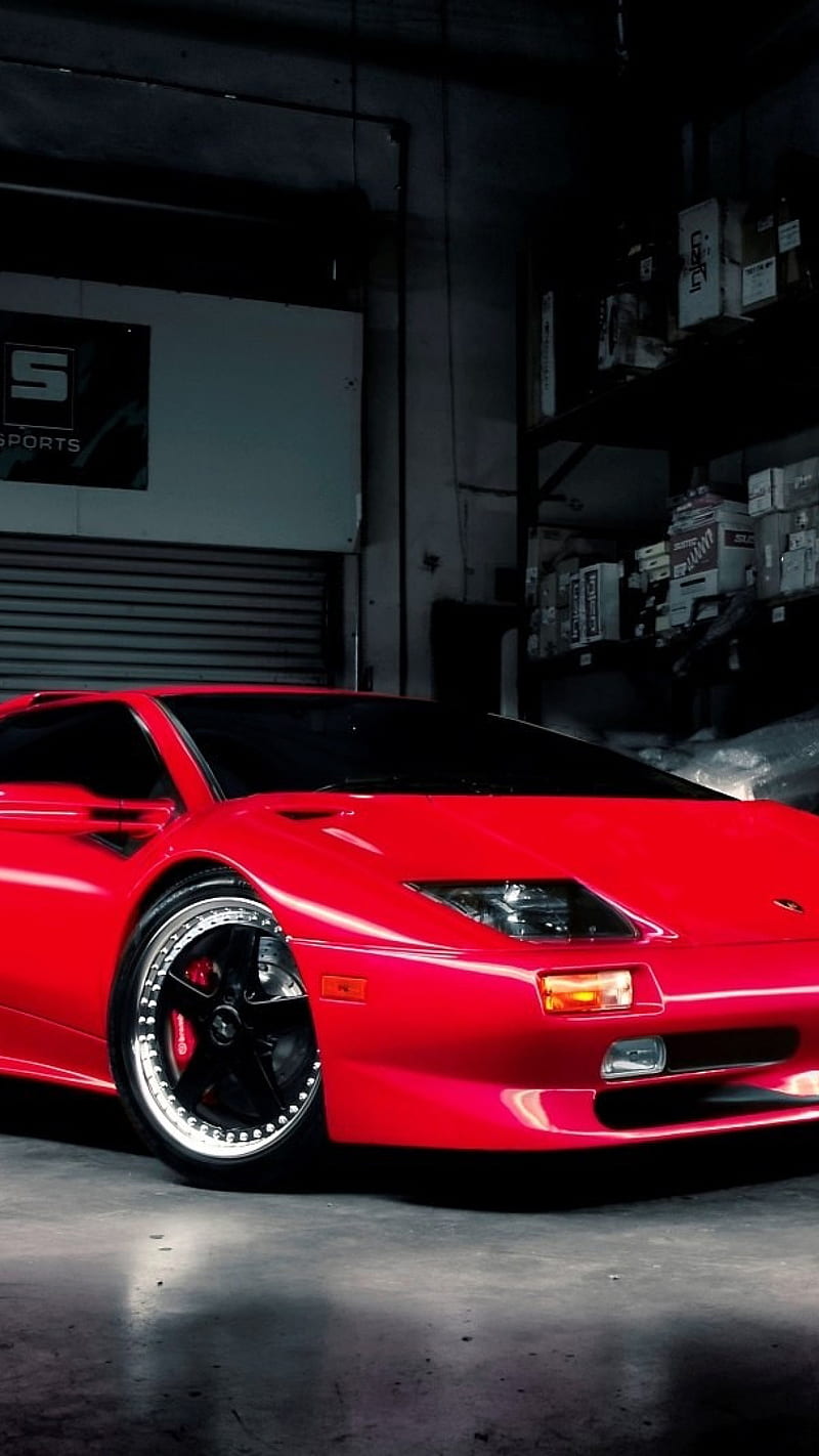 Lamborghini Diablo, engine, red, speed, supercar, HD phone wallpaper