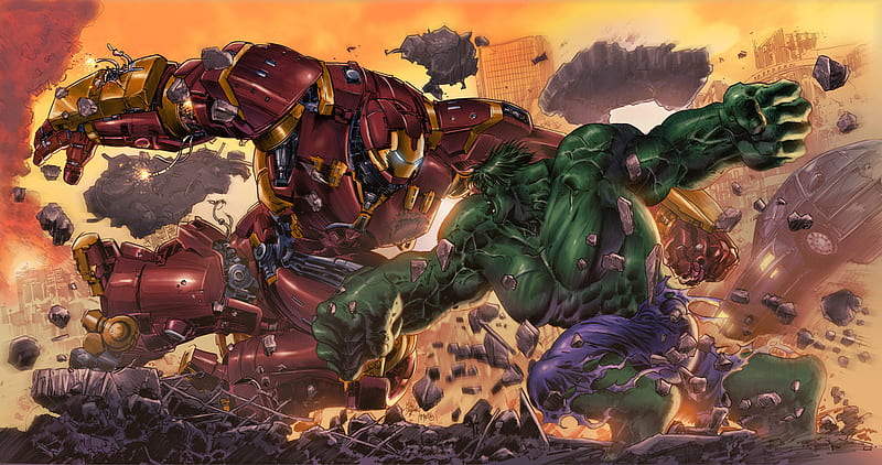 Iron Hulkbuster Vs Hulk, hulk, superheroes, artist, artstation, digital-art, artwork, HD wallpaper