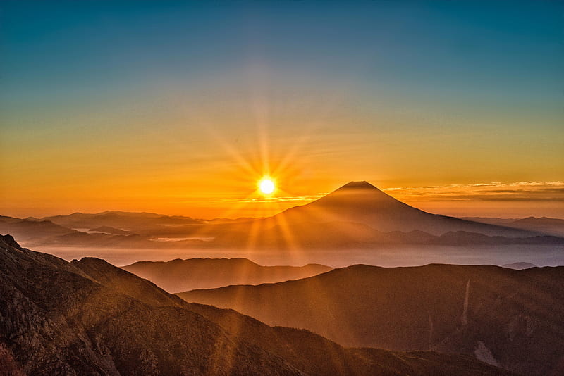 Mount Fuji Morning Sun Rising , mount-fuji, mountains, nature, sun, morning, landscape, HD wallpaper