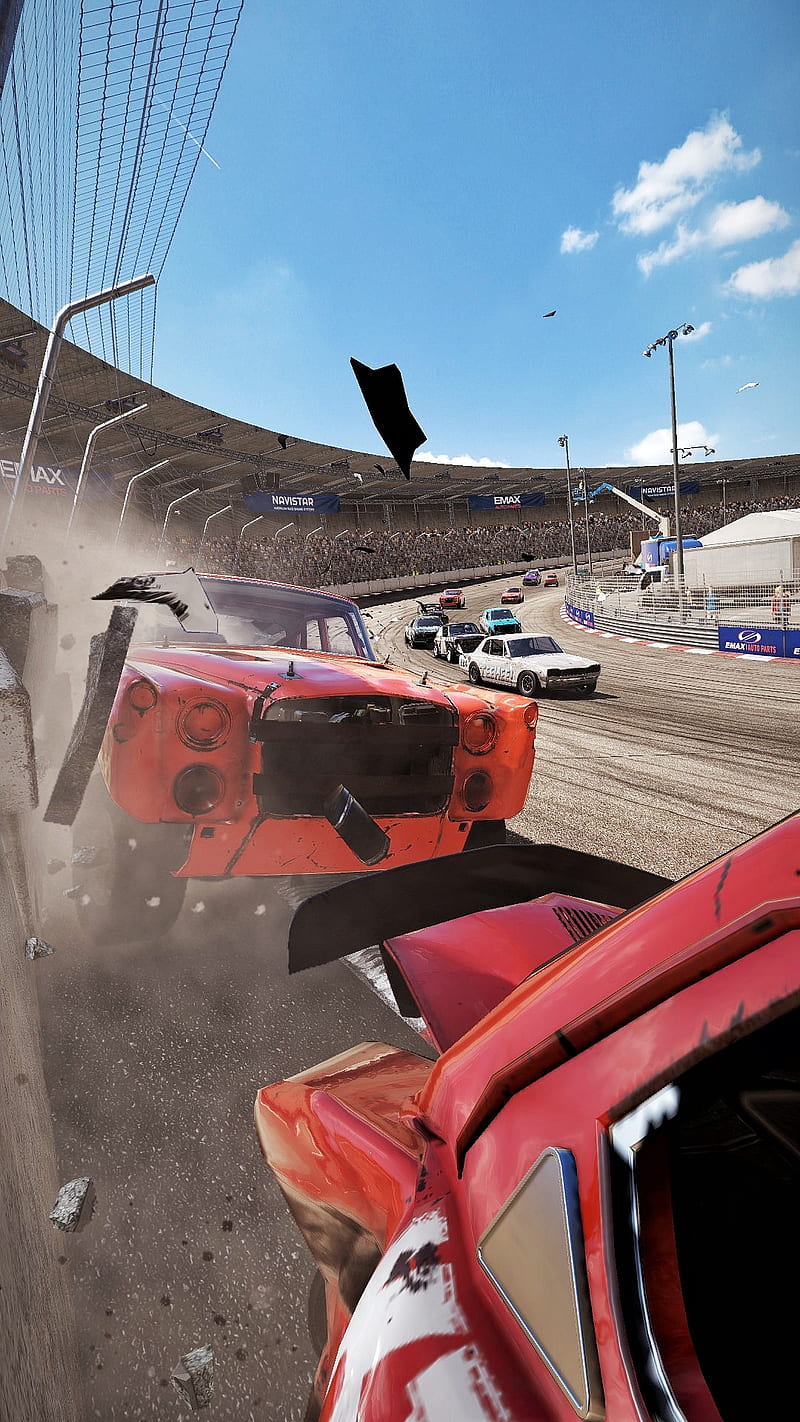 Destructive, carnage, crash, playstation, ps4, racer, racing, wall, wreckfest, HD phone wallpaper