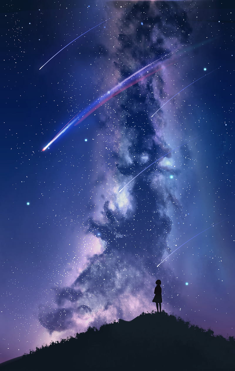 silhouette, starry sky, milky way, art, HD phone wallpaper