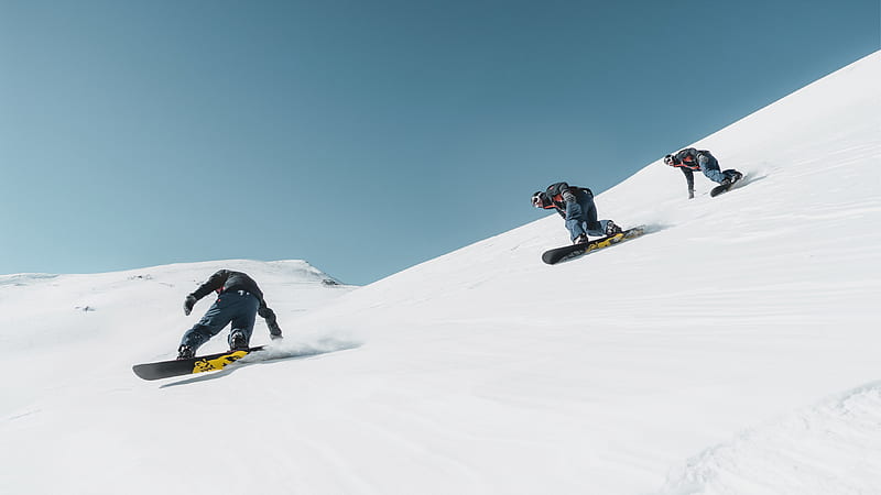 three person riding on snowboard, HD wallpaper