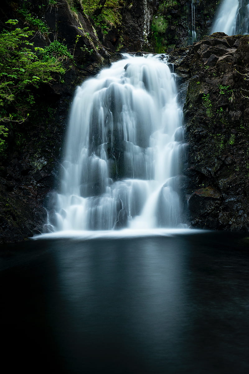waterfall, flow, river, cliff, water, stones, HD phone wallpaper