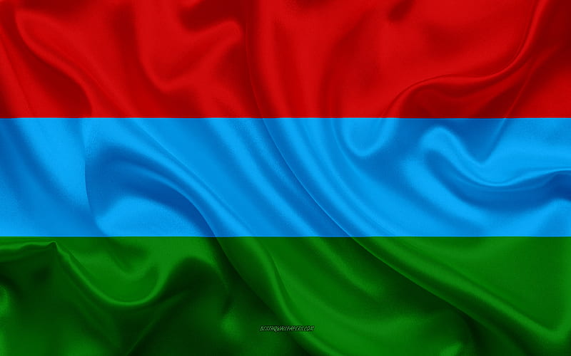 Flag of Karelia silk flag, Federal subjects of Russia, Karelia flag, Russia, silk texture, Karelia Republic, Russian Federation, HD wallpaper
