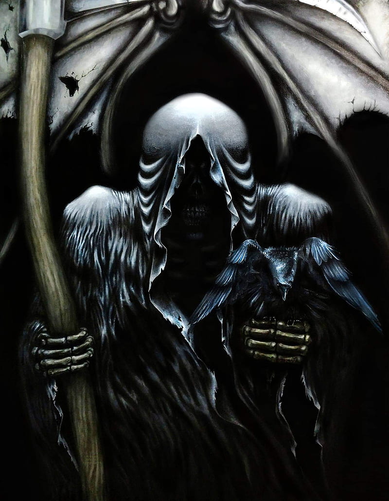 Angel of death, dead, crow, macabre, grim reaper, HD phone wallpaper