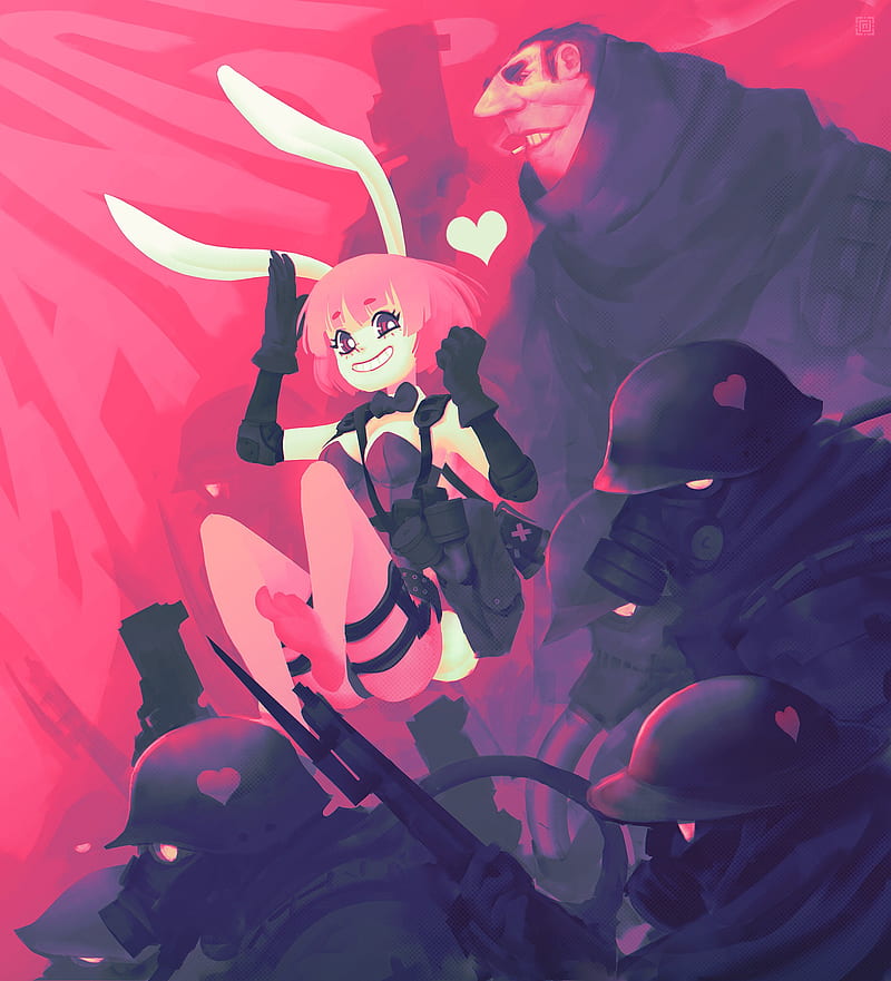 anime girls, bunny ears, anime, smiling, heart, HD phone wallpaper
