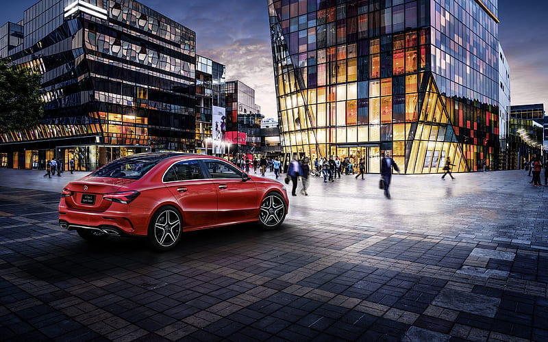 Mercedes-Benz A-Class, Z177, 2018, rear view, exterior, new red A-class, sedan, German cars, Mercedes, HD wallpaper