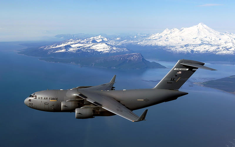 C 17 Globemaster over Alaska, aircraft, Alaska, military, C130, fun, HD wallpaper