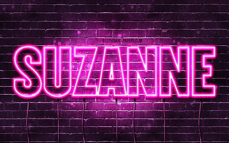 Suzanne with names, female names, Suzanne name, purple neon lights, Happy Birtay Suzanne, popular french female names, with Suzanne name, HD wallpaper