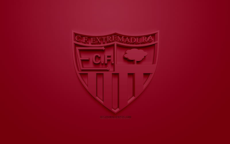 Extremadura UD, creative 3D logo, burgundy background, 3d emblem, Spanish football club, La Liga 2, Segunda, Almendralejo, Spain, 3d art, football, 3d logo, HD wallpaper