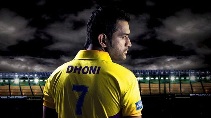 Backside Of MS Dhoni Is Wearing Yellow Sports Dress Black White Clouds Background  Dhoni, HD wallpaper | Peakpx