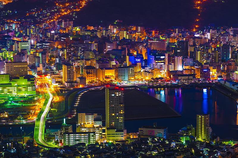 night city, city lights, aerial view, japan, HD wallpaper
