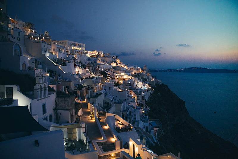 Santorini Greece during nighttime, HD wallpaper