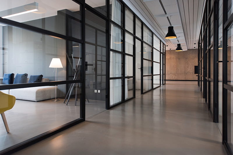 hallway between glass-panel doors, HD wallpaper