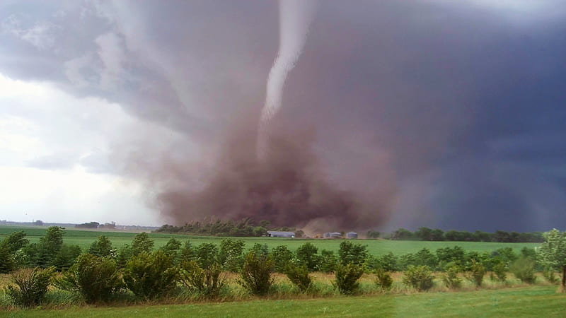 the beauty and horror of a tornado, farm, hell, fields, tornado, HD wallpaper