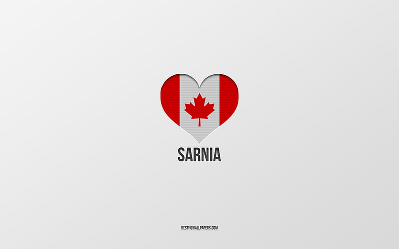 I Love Sarnia, Canadian cities, gray background, Sarnia, Canada, Canadian flag heart, favorite cities, Love Sarnia, HD wallpaper