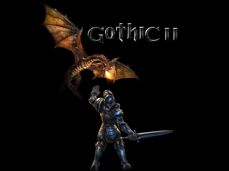 Gothic 2, graphics, dragon, rpg, armor, paladin, fantasy, weapon, knight, HD wallpaper