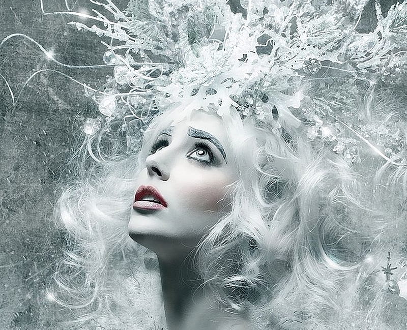 Snow Queen, masart, carlos santos, girl, model, face, white, woman, winter, HD wallpaper