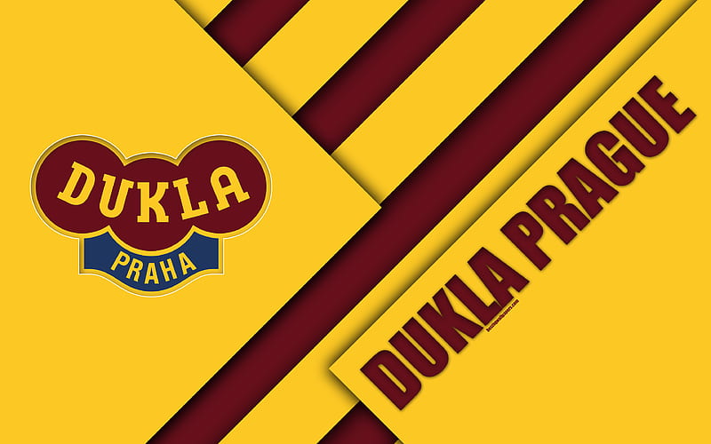 Dukla Prague FC logo, material design, yellow red abstraction, Czech football club, Prague, Czech Republic, football, Czech First League, HD wallpaper
