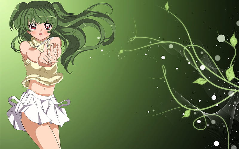 Youko, kawahira, red, background, dai, jaen, keita, hair, green, anime, hot, dog, skirt, sexy, spirit, inukami, girl, yoko, eyes, white, HD wallpaper