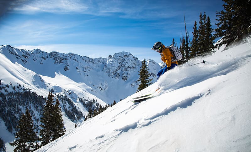 man, skiing, snow, slope, sport, HD wallpaper