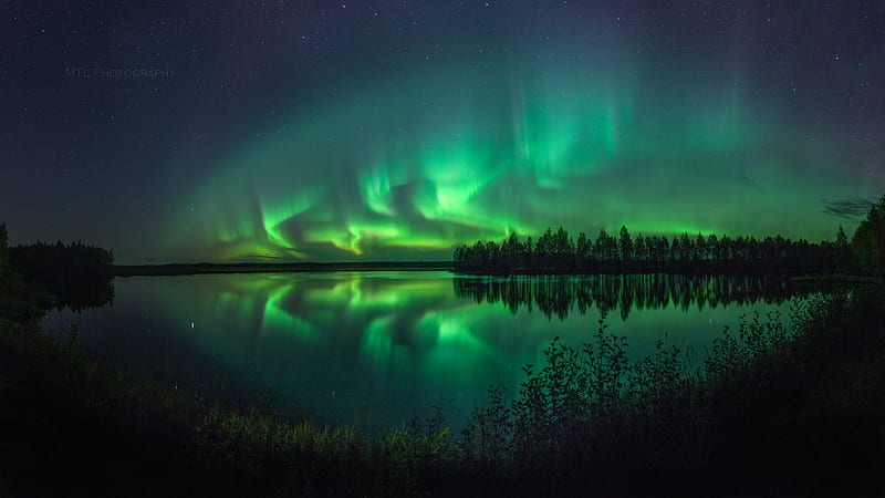 Earth, Aurora Borealis, Lake, Nature, Night, Reflection, Sky, HD wallpaper