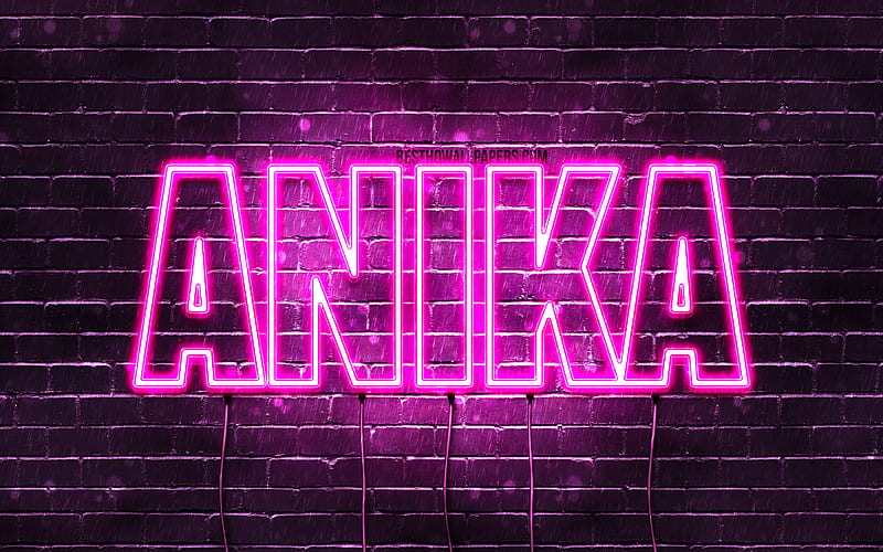Anika with names, female names, Anika name, purple neon lights, horizontal text, with Anika name, HD wallpaper