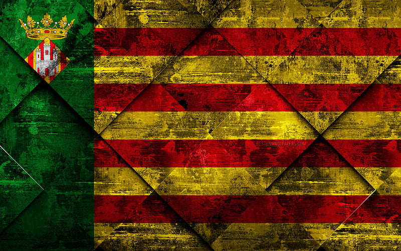 Flag of Castellon grunge art, rhombus grunge texture, spanish province, Castellon flag, Spain, national symbols, Castellon, provinces of Spain, creative art, HD wallpaper