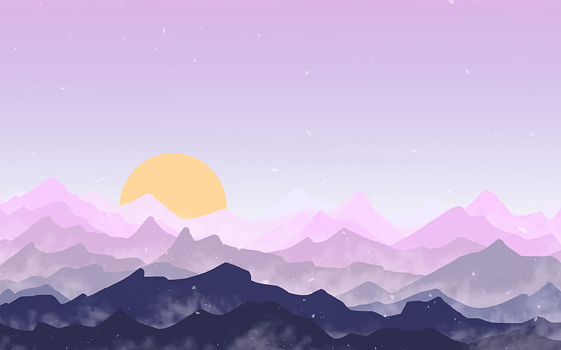 mountains, sun, forest, pink landscape, minimal, HD wallpaper