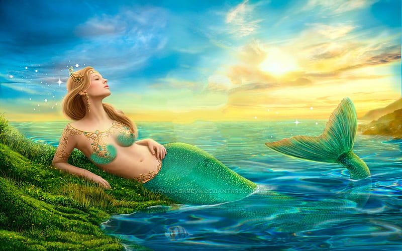 fantasy Mermaid, dreamy, fantasy, ocean, mermaid, beauty, bonito, sea, HD wallpaper