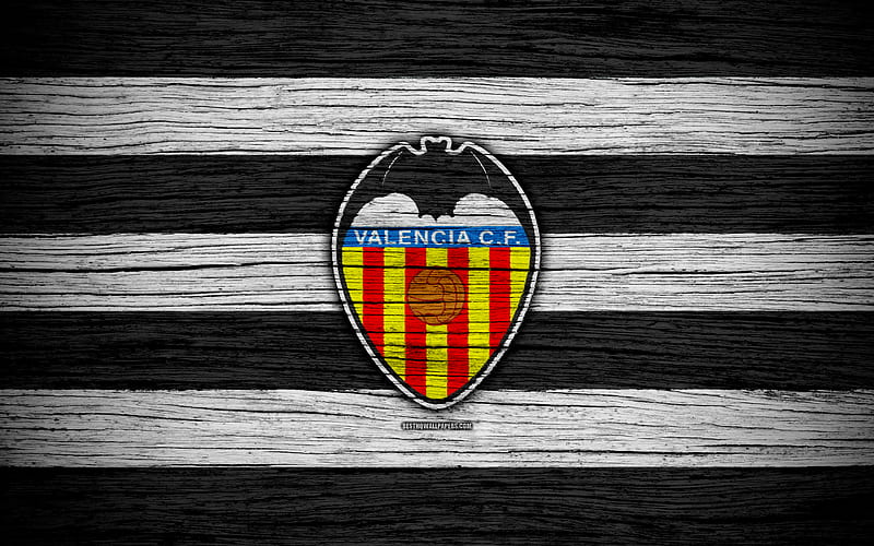 FC Valencia Spain, LaLiga, wooden texture, soccer, Valencia, football club, La Liga, Valencia FC, HD wallpaper