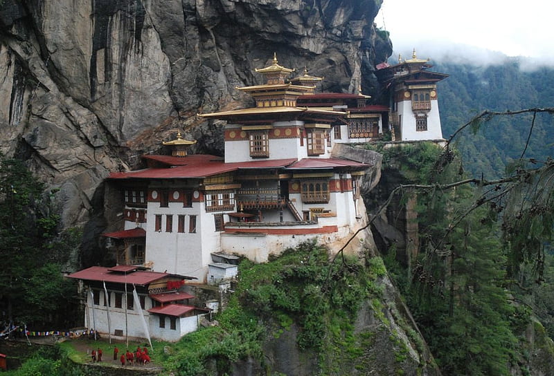 tigers-nest-taktsang-monastery-bhutan, mountain, wonderful, house, rock, bhutan, temple, nature, HD wallpaper