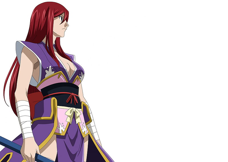 Erza Scarlet, fairy tail, female, anime, erza, red hair, white background, HD wallpaper