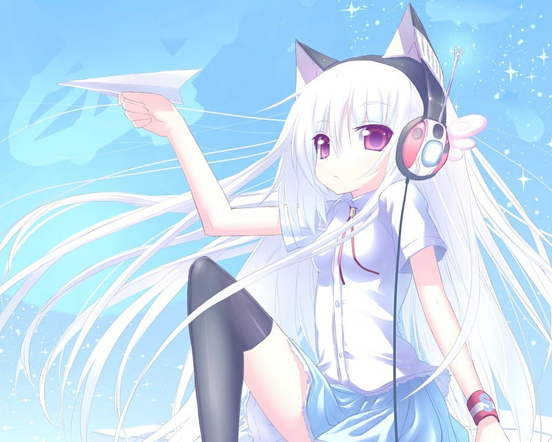 Paper Plane Nekomimi Female Neko White Hair Sexy Cute Kawaii Girl Anime Hd Wallpaper Peakpx