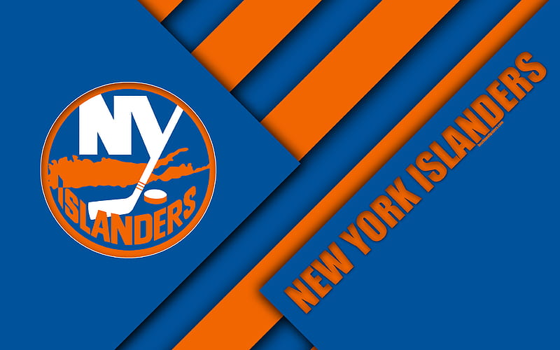 New York Islanders material design, logo, NHL, blue orange abstraction, lines, American hockey club, Brooklyn, NY, USA, National Hockey League, HD wallpaper