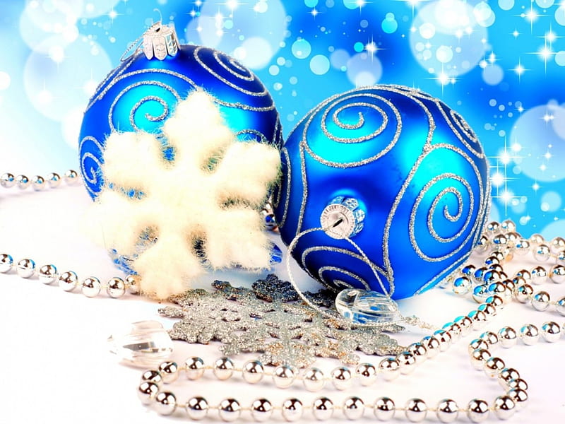 Blue Christmas, Christmas, Holidays, Miscellaneous, Two, Colors, Balls, Snowflakes, Blue Christmas balls, HD wallpaper