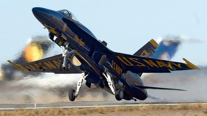 Blue Angel taking off, aircraft, jet, blue, angel, HD wallpaper